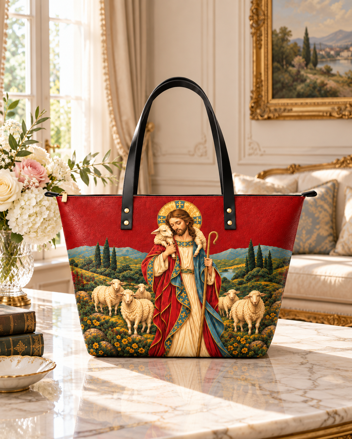 Lamp of Grace Leather Tote Bag - Christian Tote Bag, gift presentation