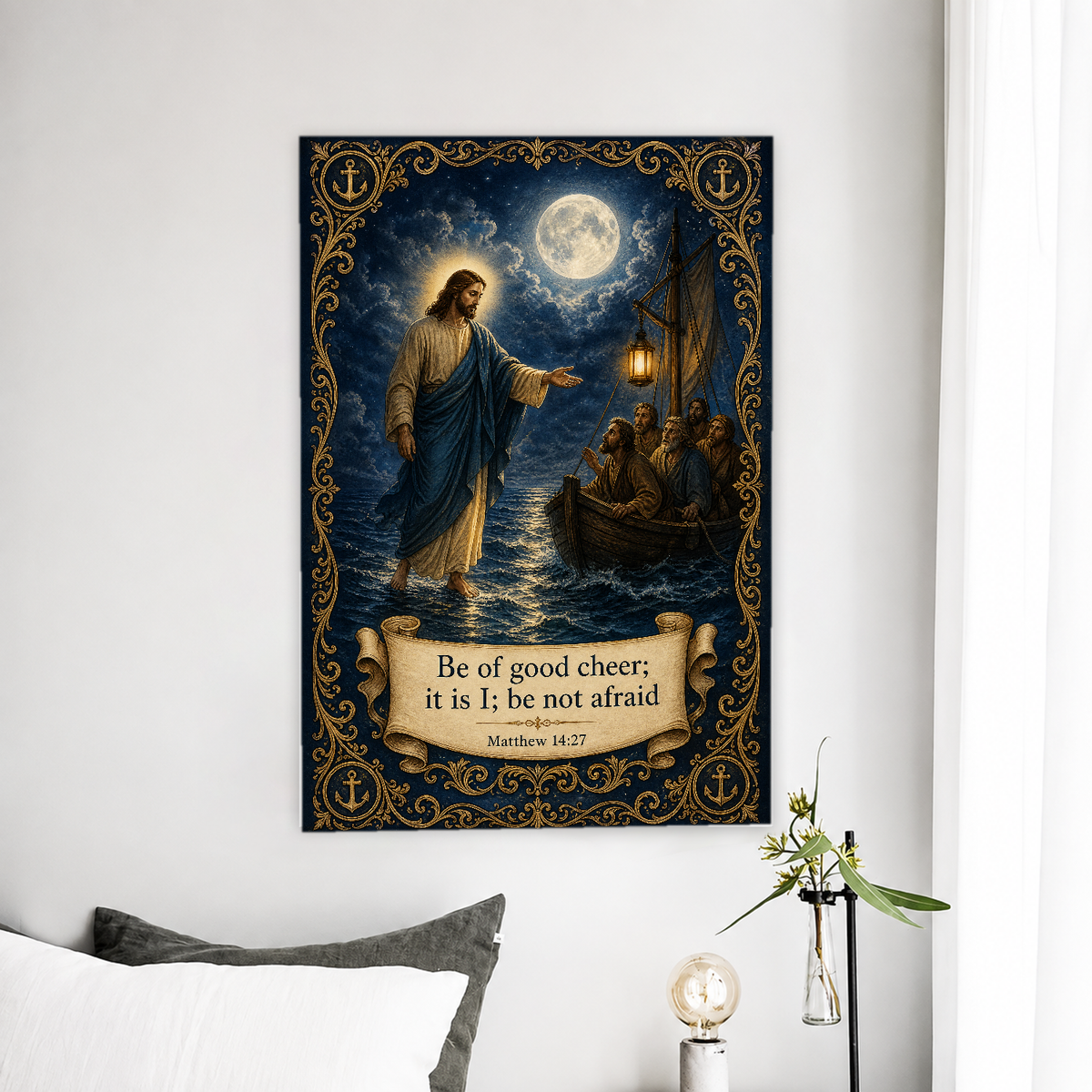 Lantern on Still Waters Canvas Wall Art - Christian Wall Art, front view