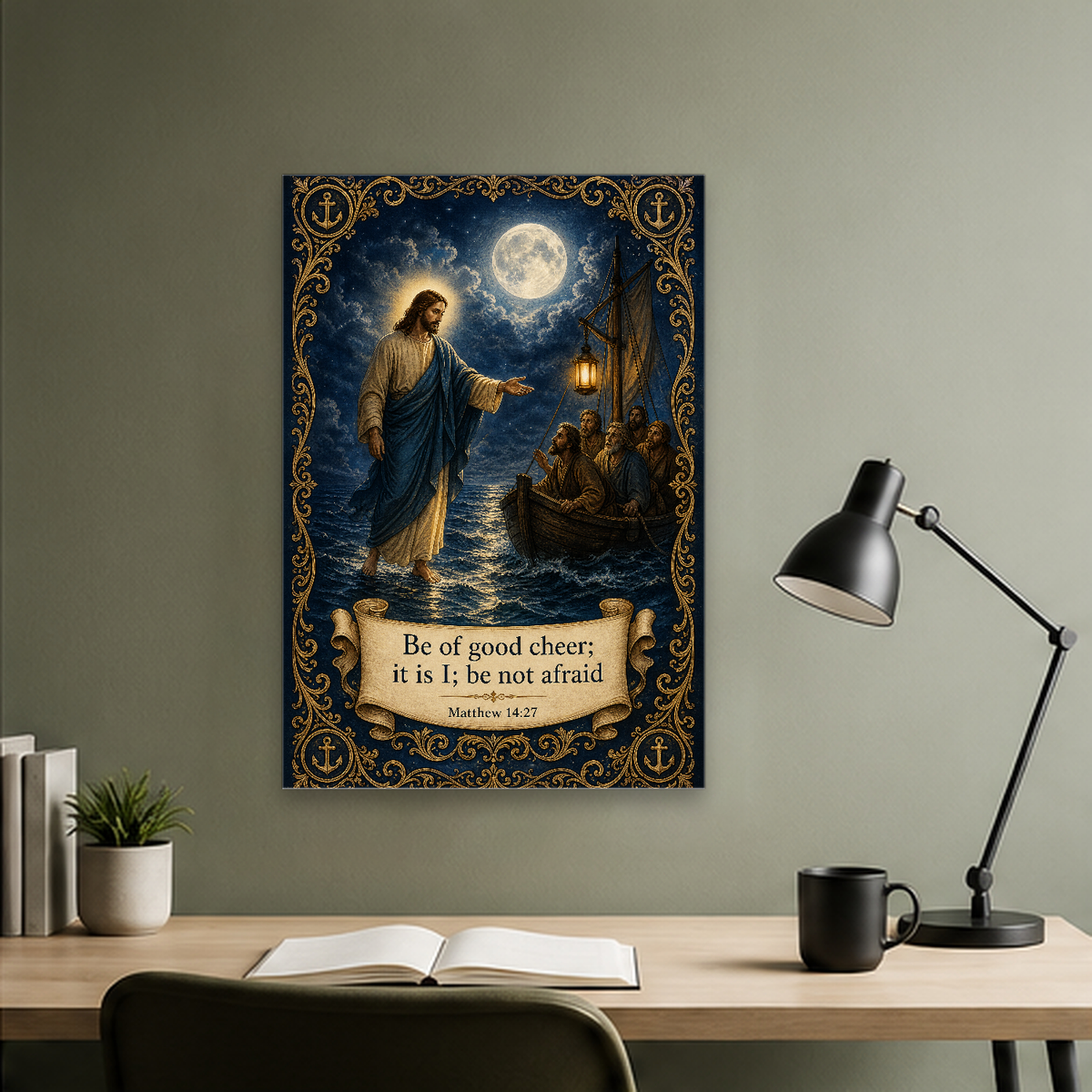 Lantern on Still Waters Canvas Wall Art - Christian Wall Art, hanging display