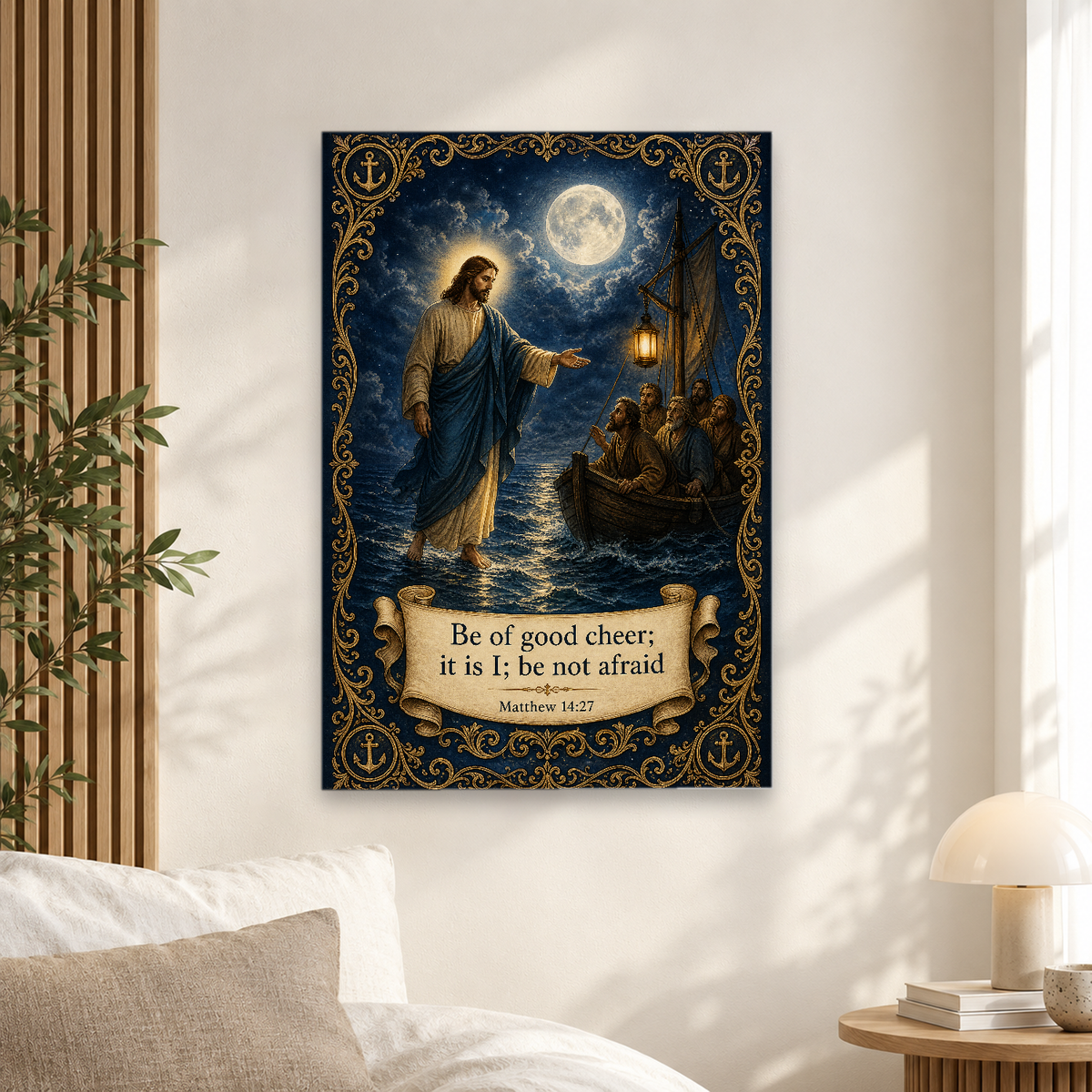 Lantern on Still Waters Canvas Wall Art - Christian Wall Art, scale reference