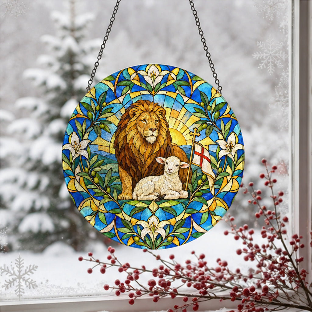 Leo Iudae III Glass Suncatcher - Catholic Suncatcher, detail view