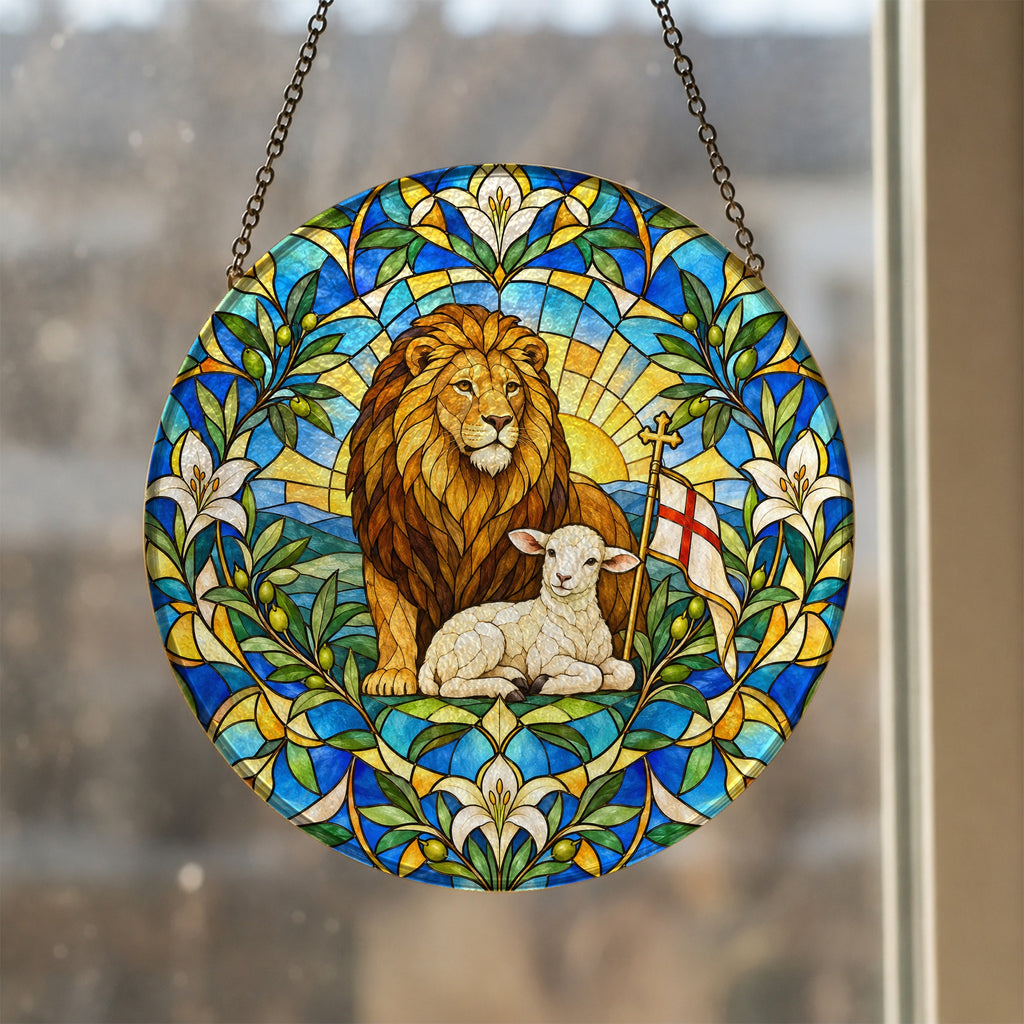 Leo Iudae III Glass Suncatcher - Catholic Suncatcher, styled in the home