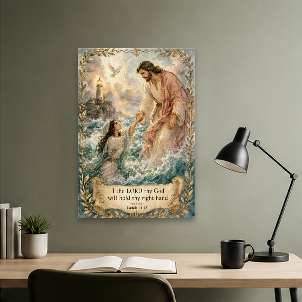 Lifted From The Waves Canvas Wall Art - Christian Wall Art, close-up of the print