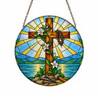 Lignum Vitae Glass Suncatcher - Catholic Suncatcher, front view