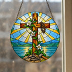 Lignum Vitae Glass Suncatcher - Catholic Suncatcher, styled in the home