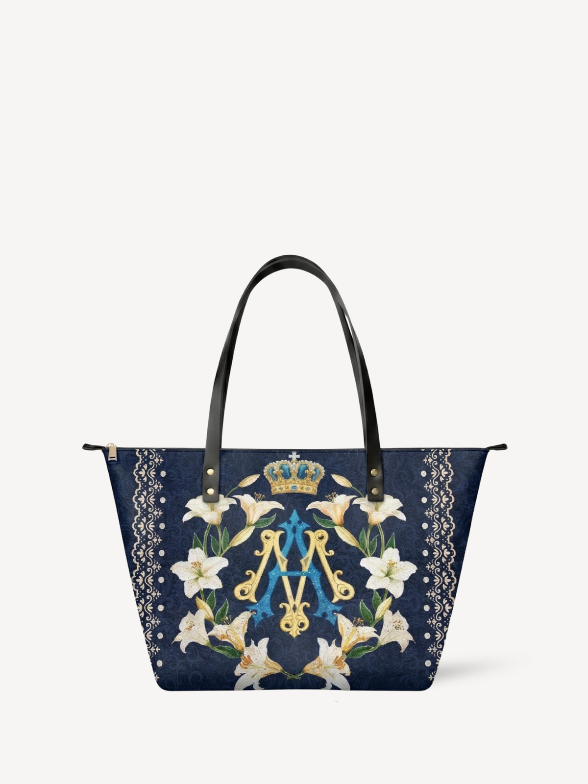 Lilium Mariae PU Leather Tote Bag - Christian Tote Bag, front view