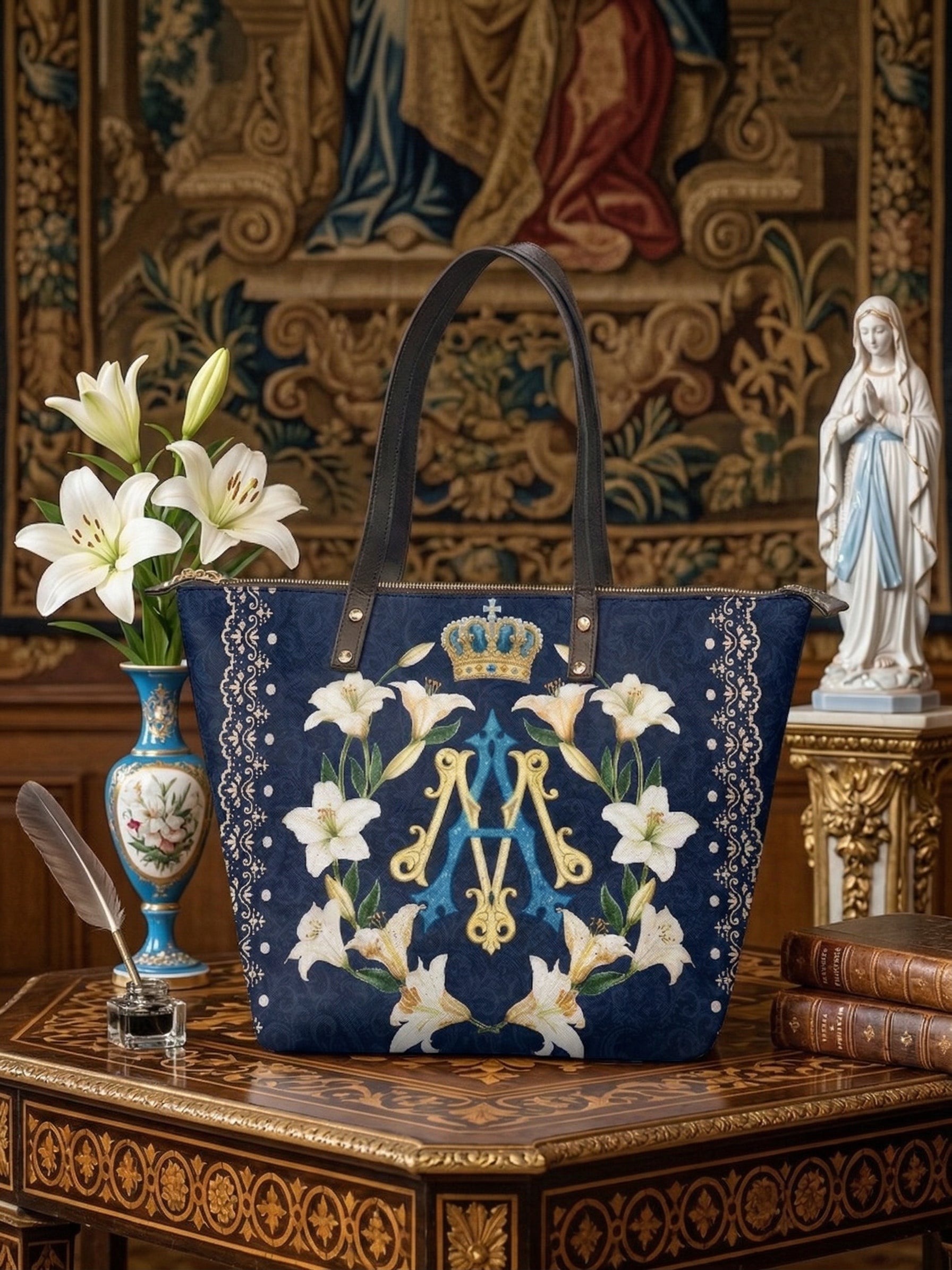 "Lilium Mariae" Leather Tote Bag