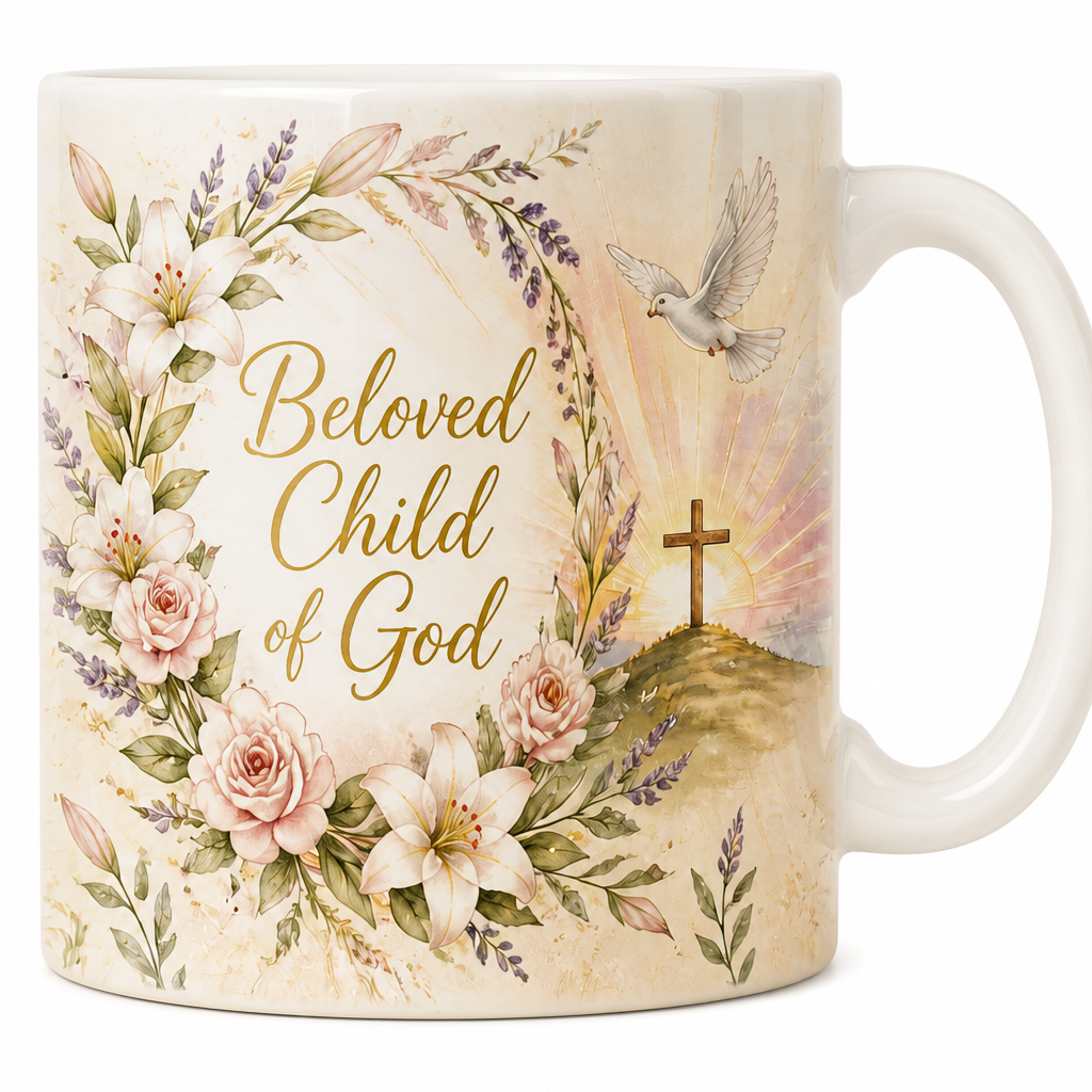 Lilies At First Light Ceramic Mug - Christian Coffee Mug, detail view