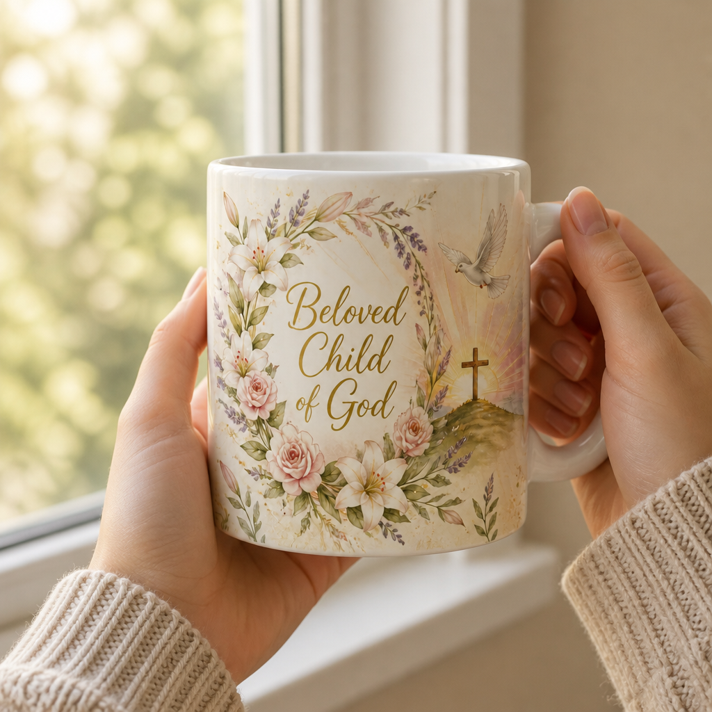 Lilies At First Light Ceramic Mug - Christian Coffee Mug, styled in the home