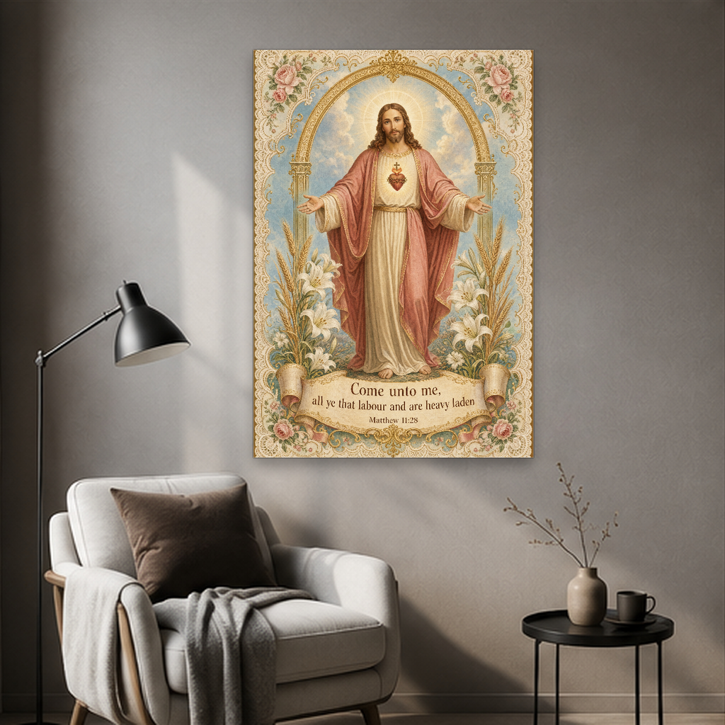 Lilies of the Sacred Heart Canvas Wall Art - Christian Wall Art, detail view