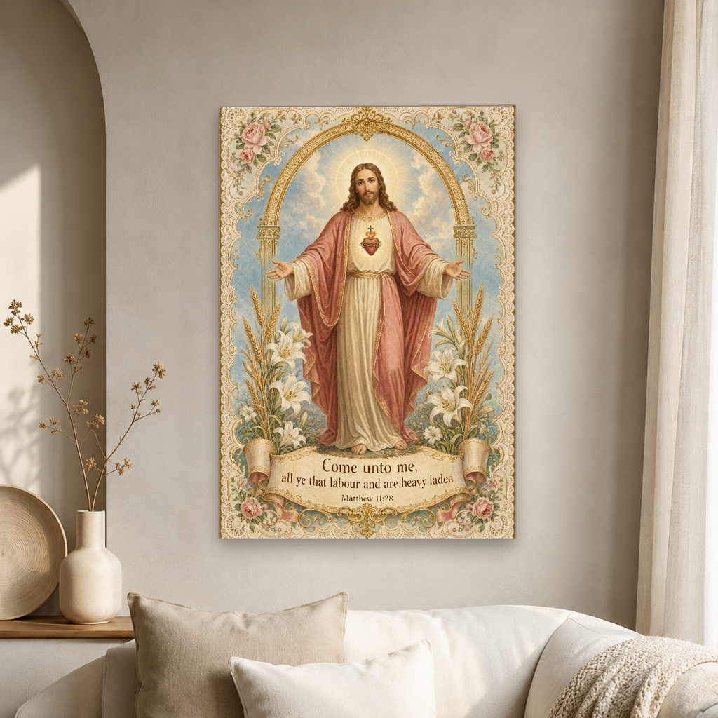 Lilies of the Sacred Heart Canvas Wall Art - Christian Wall Art, gift presentation