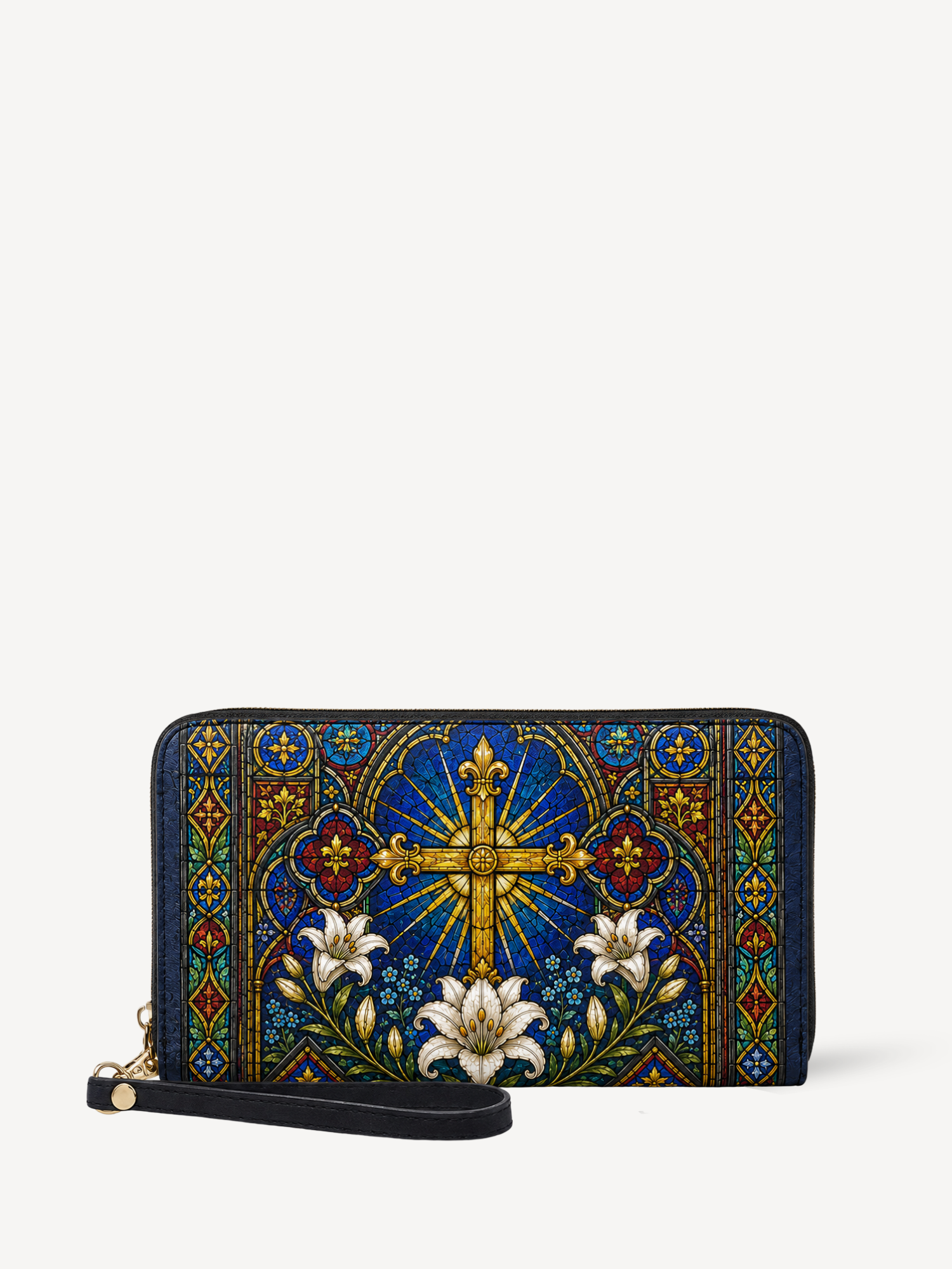 "Lilium Crucis" Leather Wallet - Catholic Leather Wallet, Front View