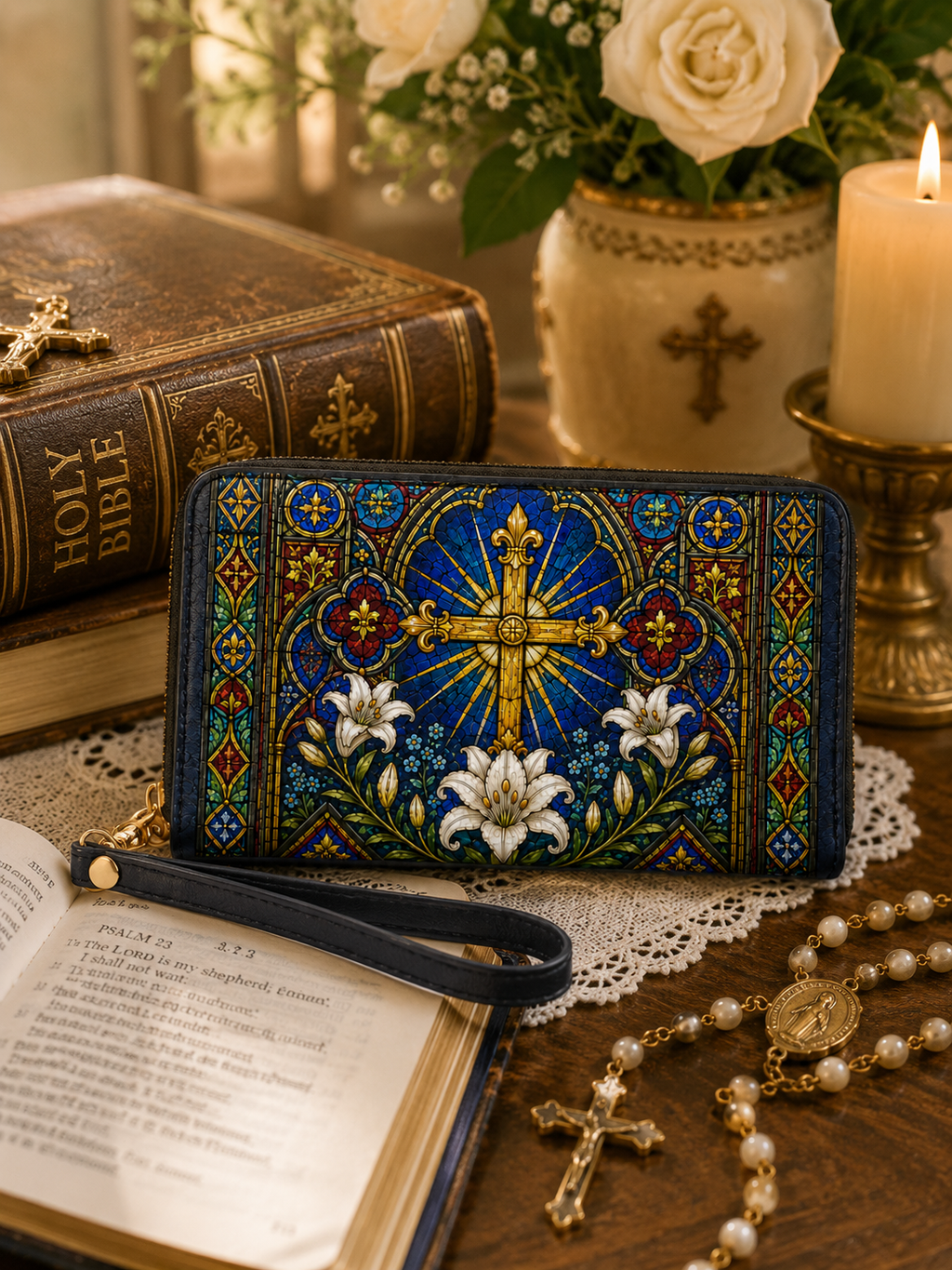 "Lilium Crucis" Leather Wallet - Catholic Leather Wallet, View 6
