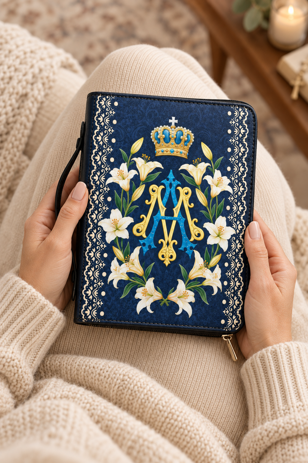 Lilium Mariae Bible Cover - Leather Bible Cover, hanging display