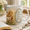 Lion Beside The Lamb Ceramic Mug - Christian Coffee Mug, front view