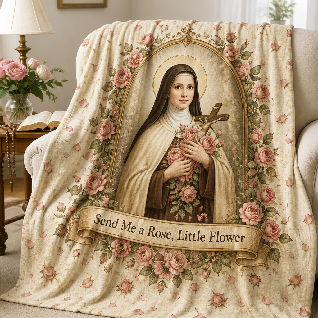 Little Flower Rose Shower Fleece Blanket - Christian Blanket, front view