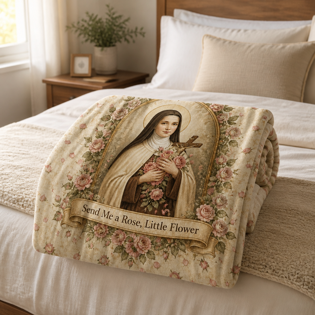 Little Flower Rose Shower Fleece Blanket - Christian Blanket, styled in the home