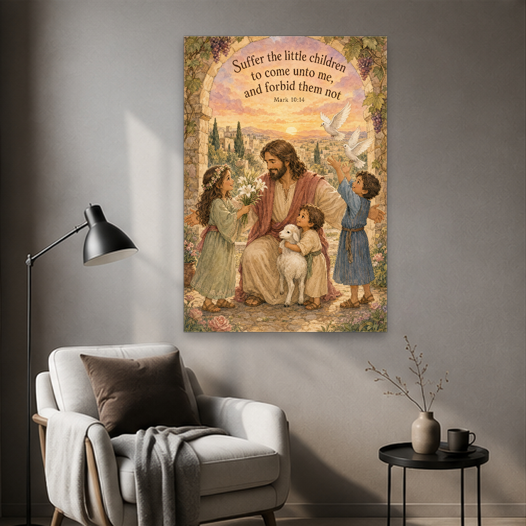Little Ones at the Gate Canvas Wall Art - Christian Wall Art, detail view