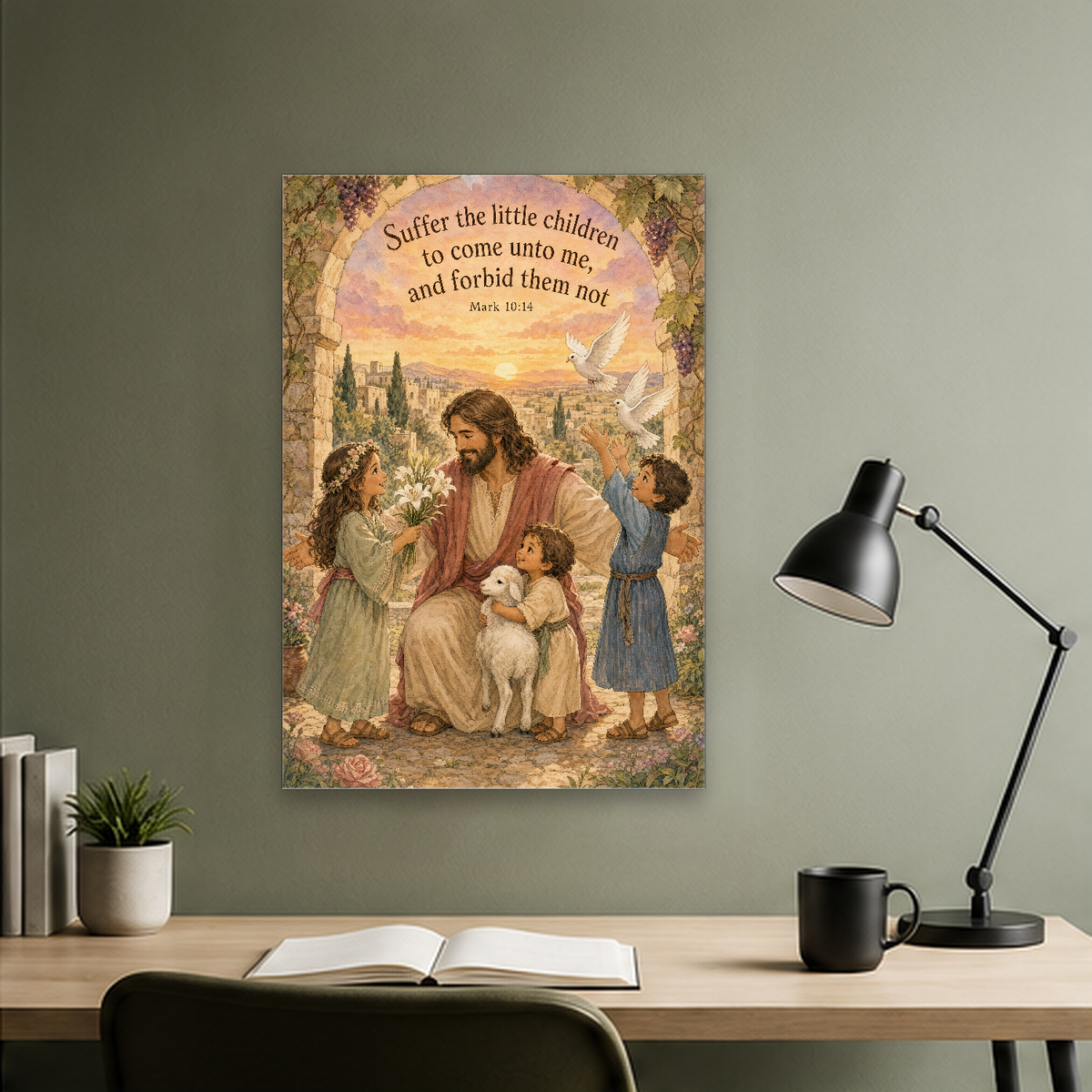 Little Ones at the Gate Canvas Wall Art - Christian Wall Art, hanging display