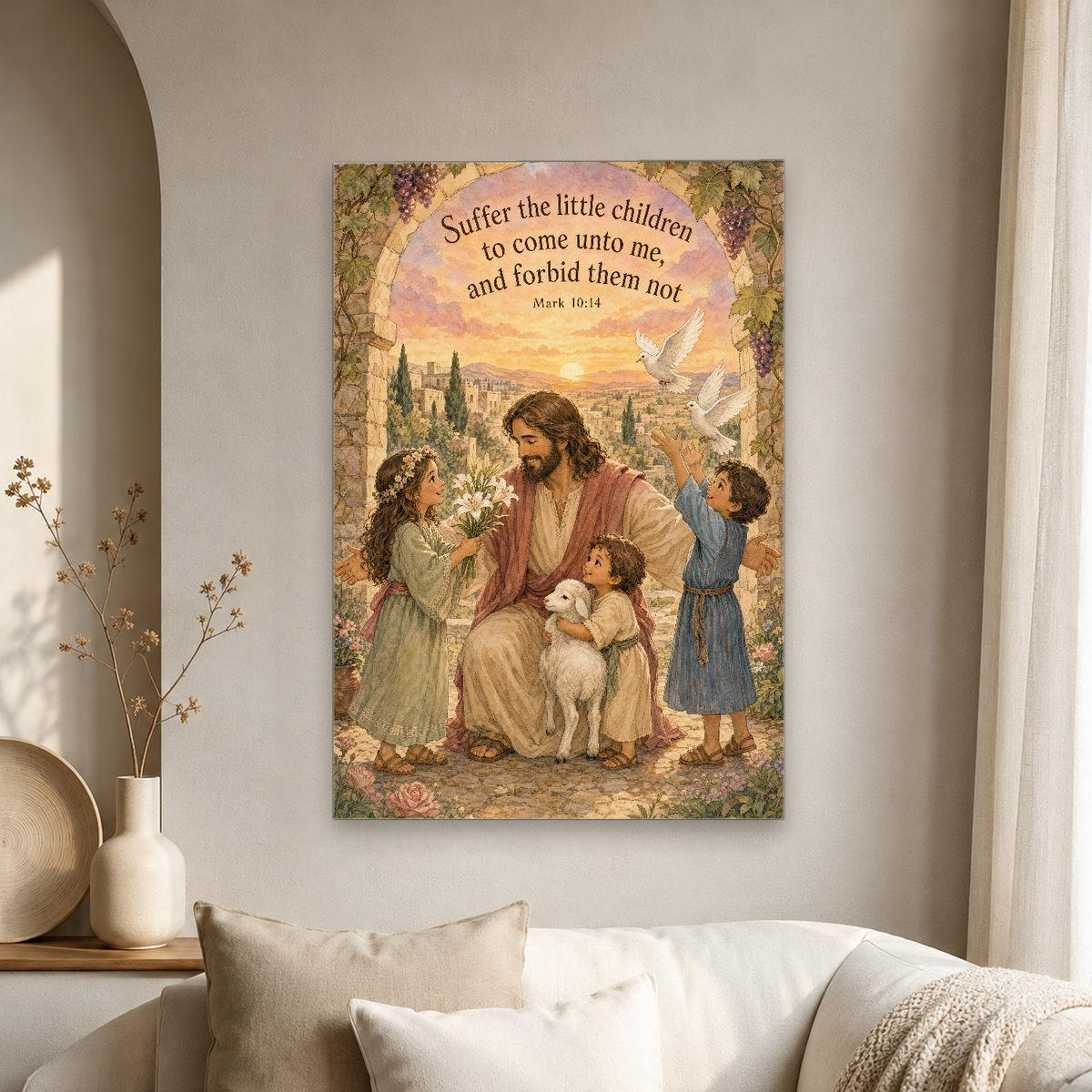 Little Ones at the Gate Canvas Wall Art - Christian Wall Art, gift presentation