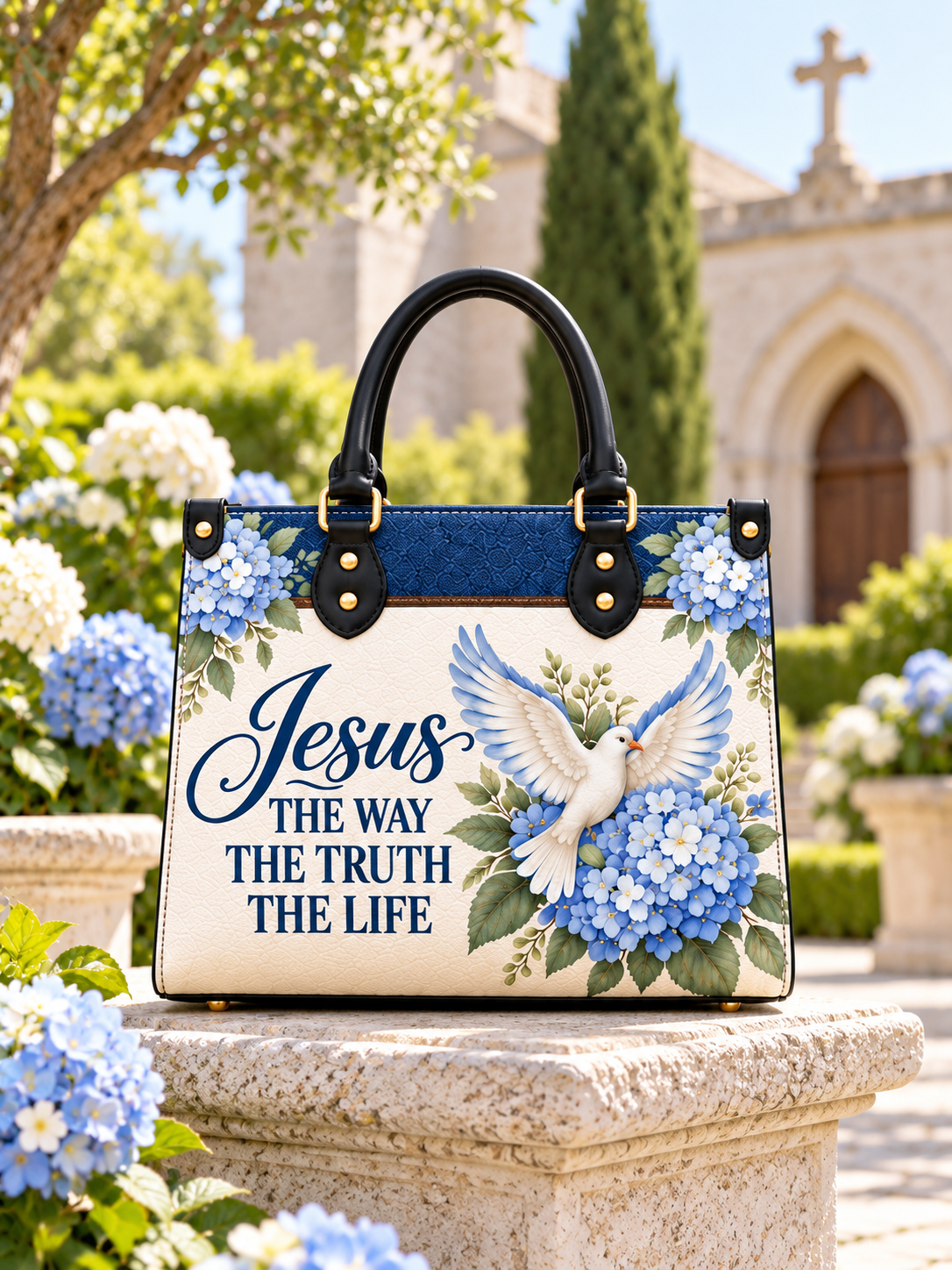 Living Promise PU Leather Handbag - Christian Handbag, hanging display