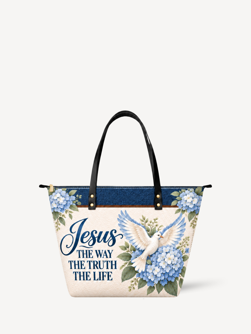 Living Promise PU Leather Tote Bag - Christian Tote Bag, front view