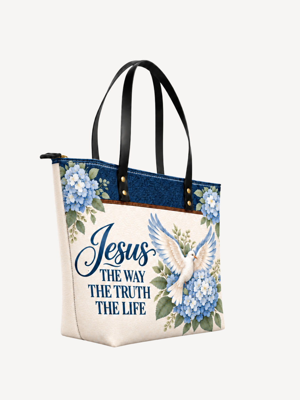 Living Promise PU Leather Tote Bag - Christian Tote Bag, detail view