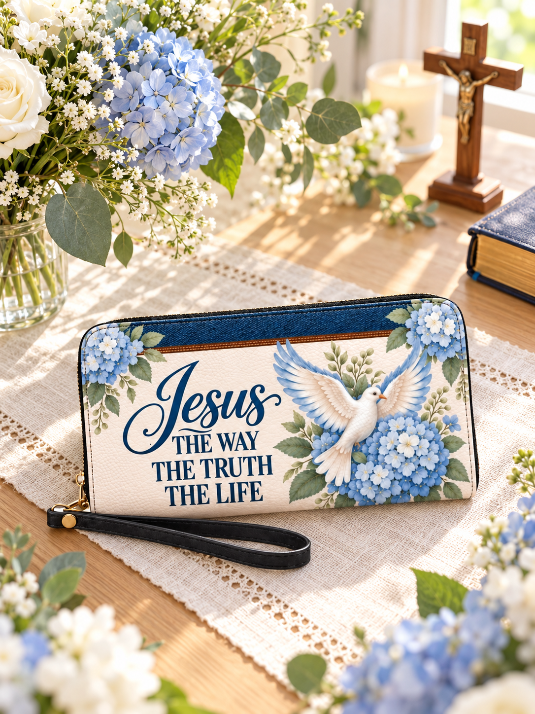 Living Promise PU Leather Wallet - Christian Wallet, close-up of the print