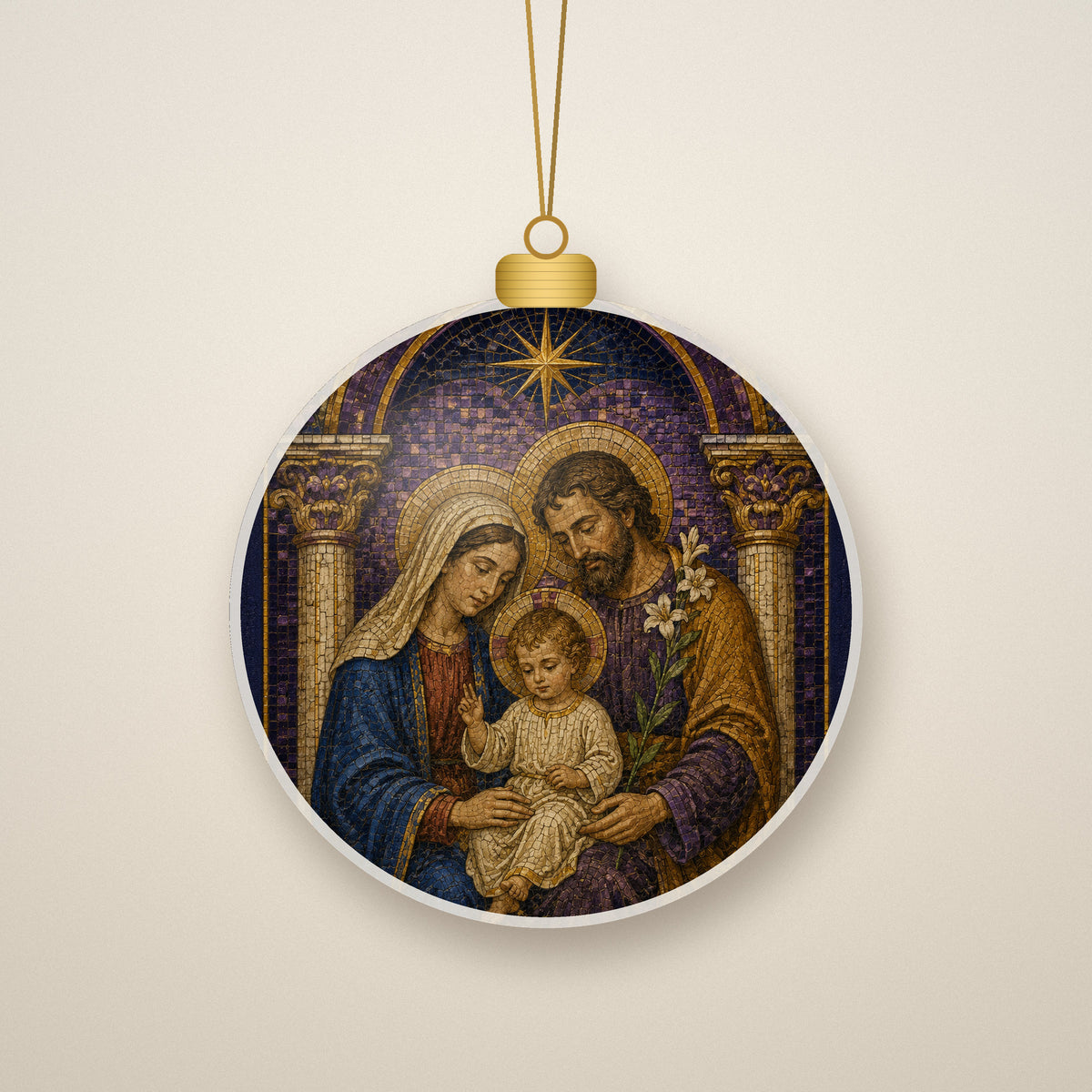 Lumen Familiae Ceramic Ornament - Catholic Christmas Ornament, front view
