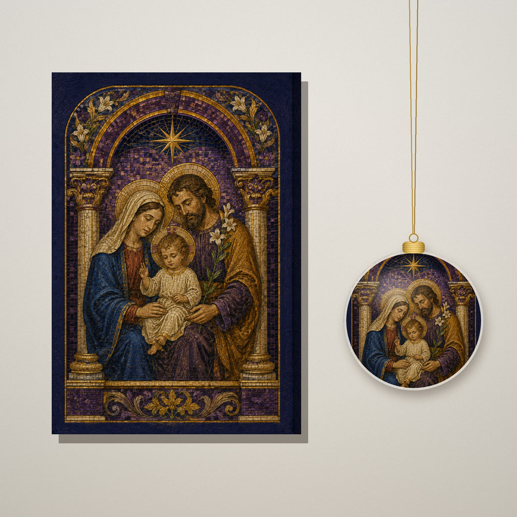 Lumen Familiae Ceramic Ornament - Catholic Christmas Ornament, styled in the home