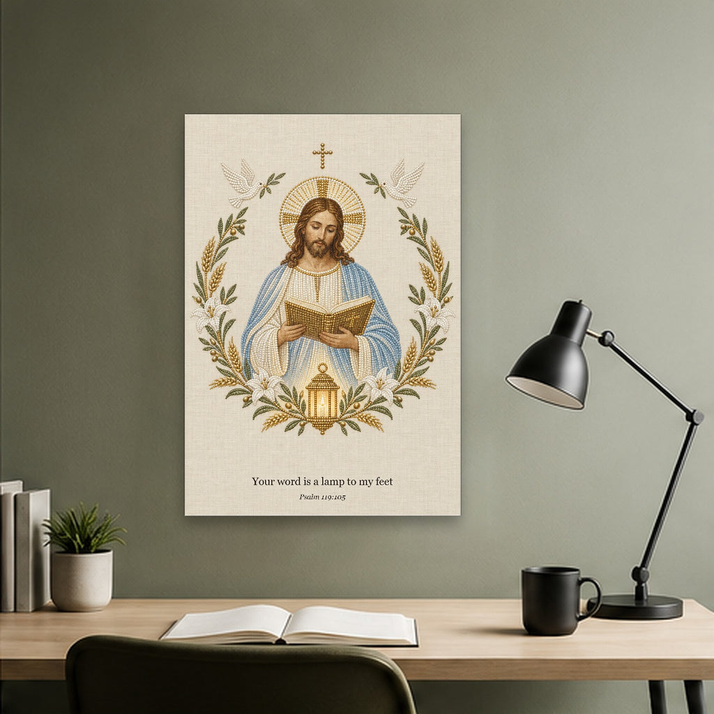 Lumen Verbi Canvas Wall Art - Catholic Wall Art, close-up of the print