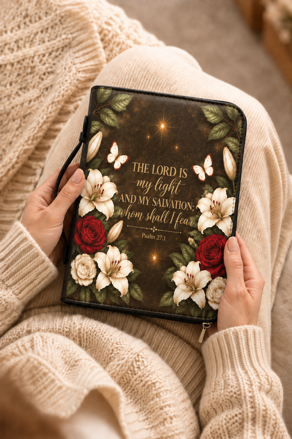 Lux in Tenebris Bible Cover - Leather Bible Cover, detail view