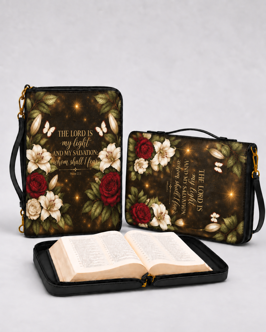 Lux in Tenebris Bible Cover - Leather Bible Cover, styled in the home