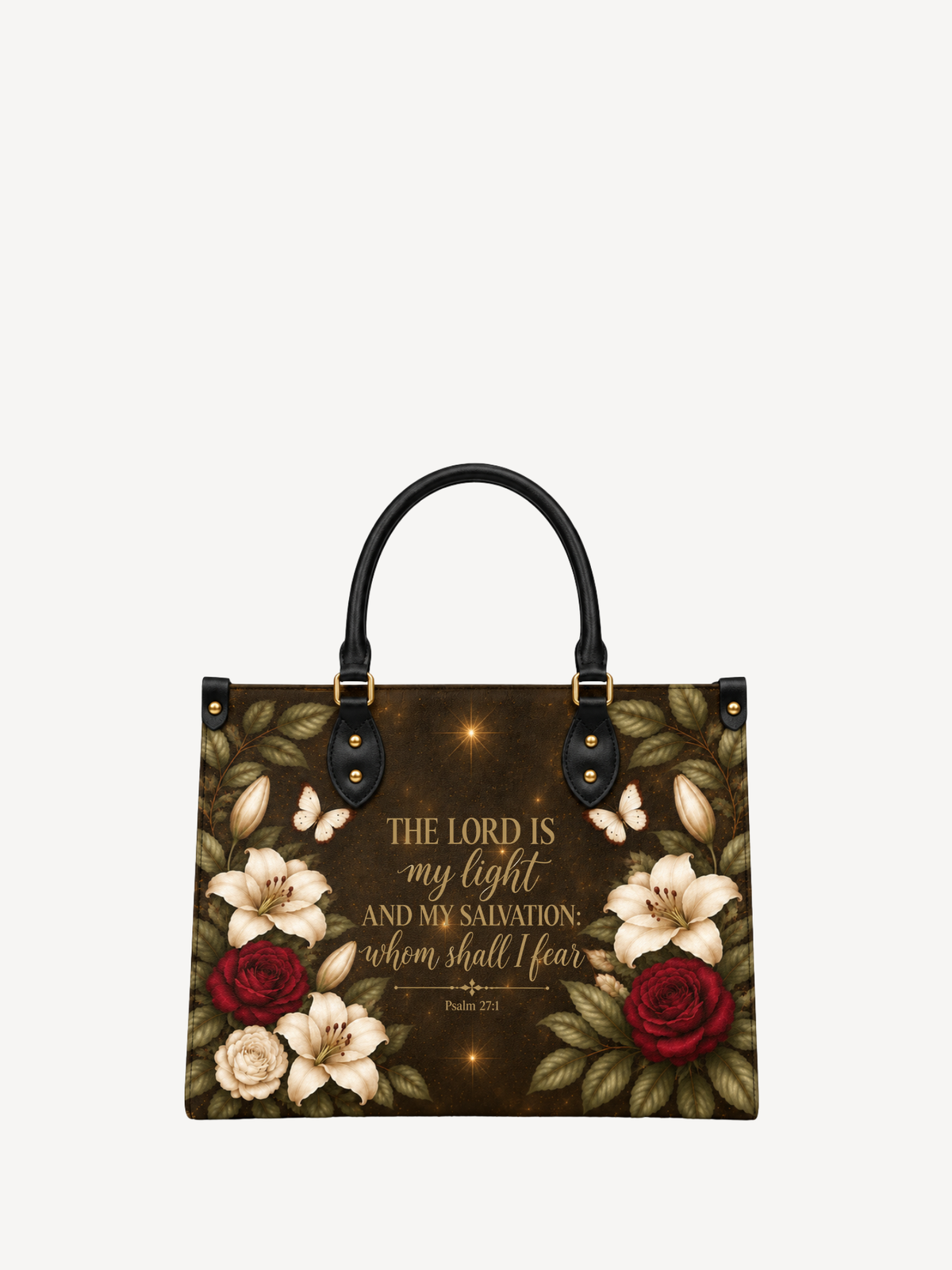 Lux in Tenebris Leather Handbag - Christian Handbag, front view
