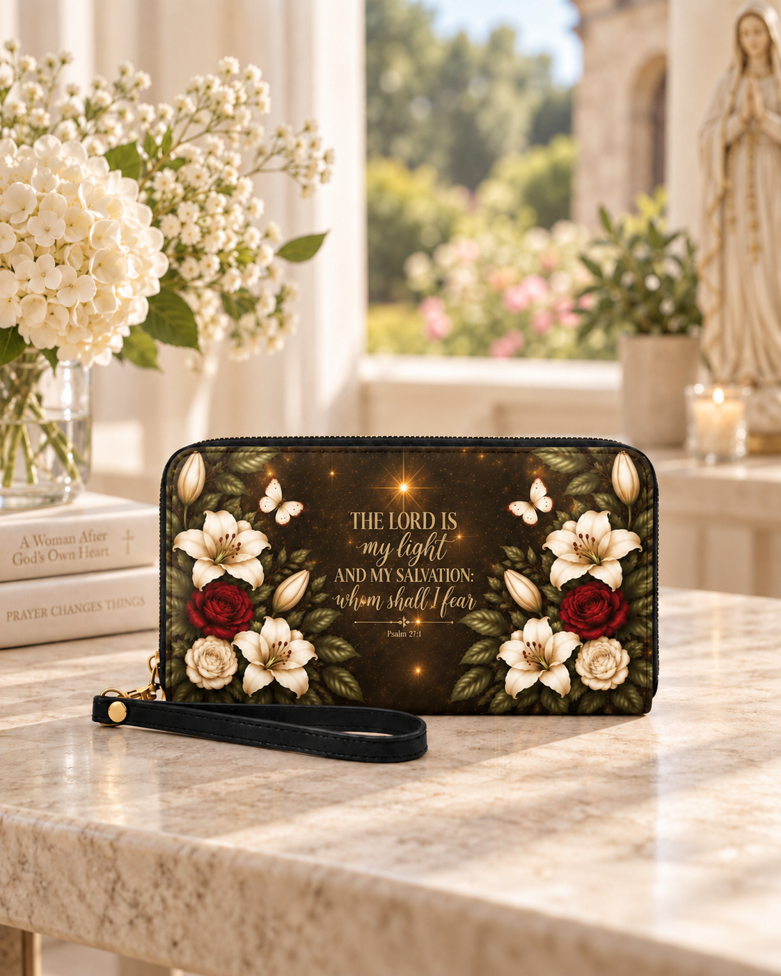 Lux in Tenebris Leather Wallet - Christian Wallet, styled in the home