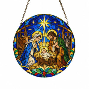 Lux Mundi II Glass Suncatcher - Catholic Suncatcher, front view
