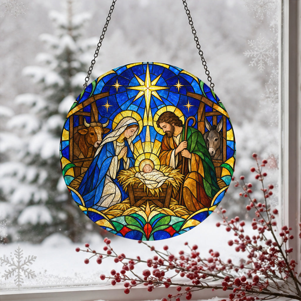 Lux Mundi II Glass Suncatcher - Catholic Suncatcher, detail view