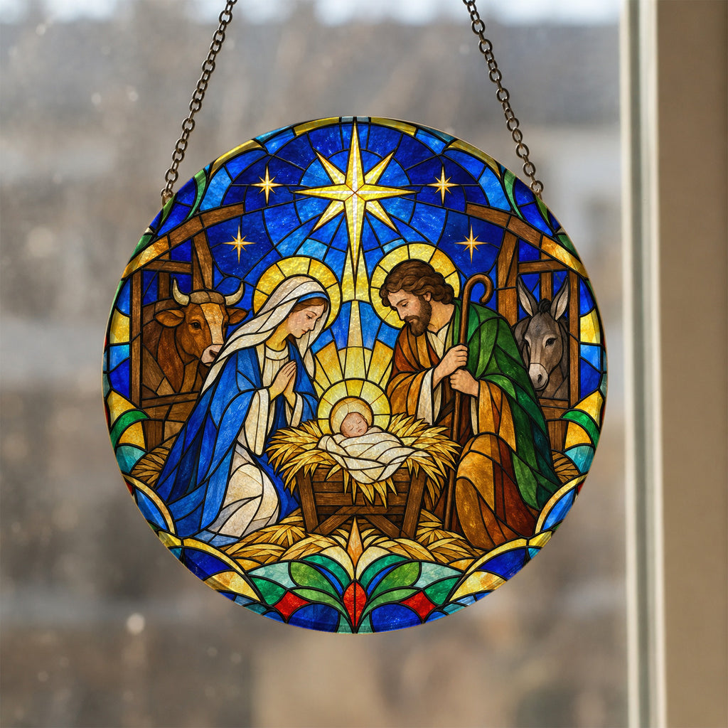 Lux Mundi II Glass Suncatcher - Catholic Suncatcher, styled in the home