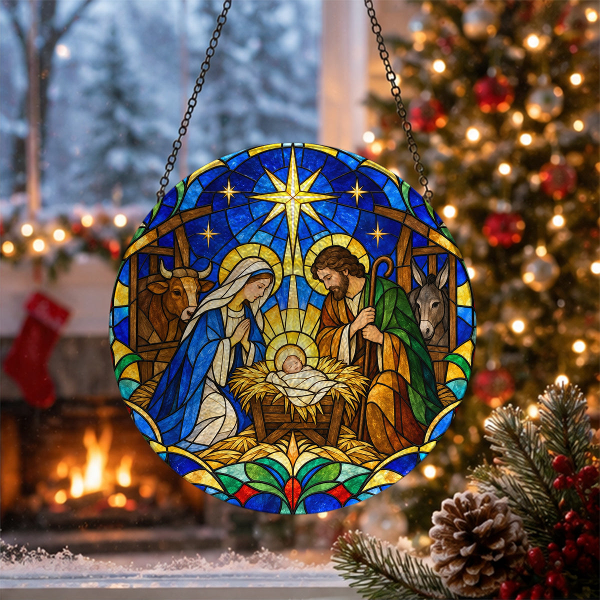 Lux Mundi II Glass Suncatcher - Catholic Suncatcher, close-up of the print