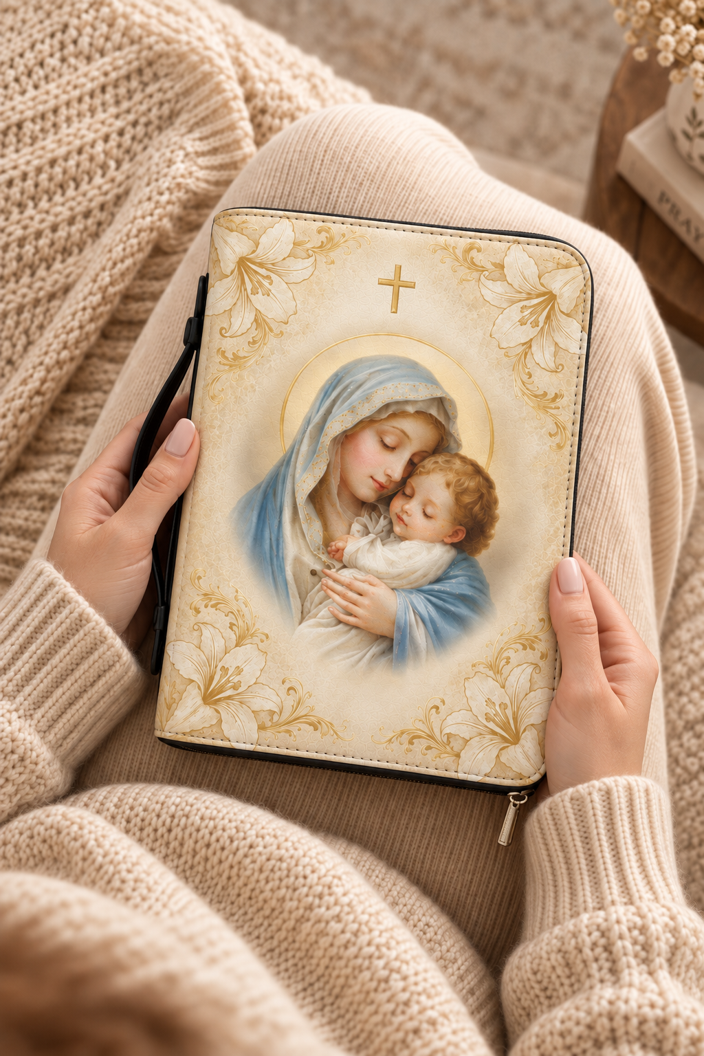 Madonna Bible Cover - Leather Bible Cover, hanging display
