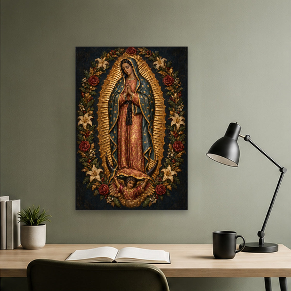 Manto Celeste II Canvas Wall Art - Catholic Wall Art, close-up of the print