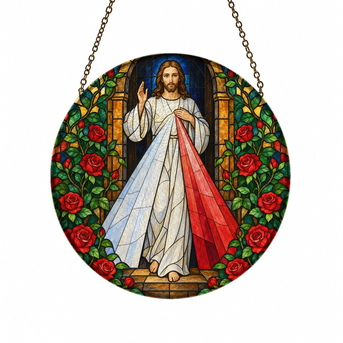 Manus Benedicens IV Glass Suncatcher - Catholic Suncatcher, front view