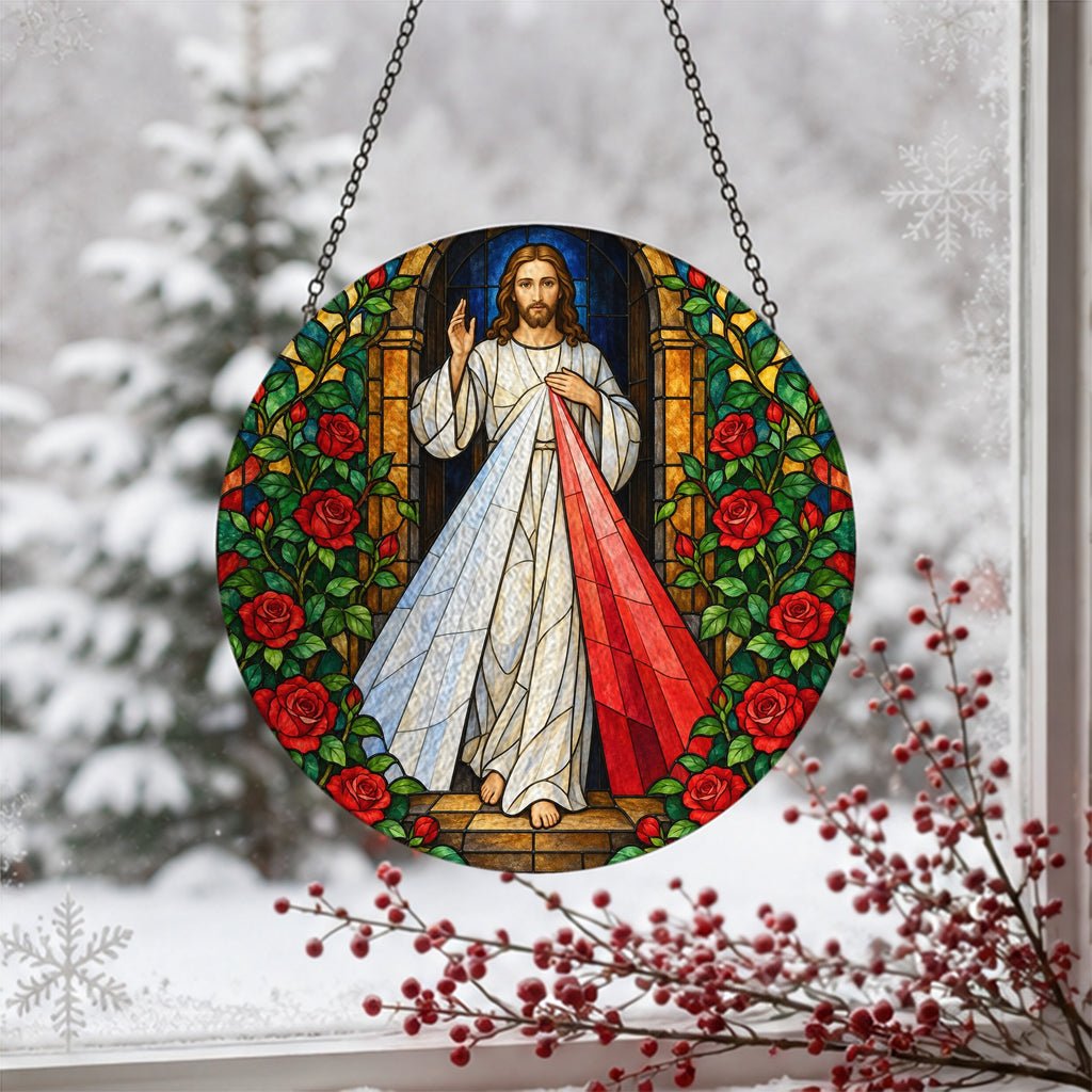 Manus Benedicens IV Glass Suncatcher - Catholic Suncatcher, detail view