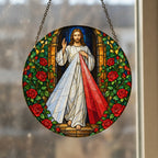 Manus Benedicens IV Glass Suncatcher - Catholic Suncatcher, styled in the home