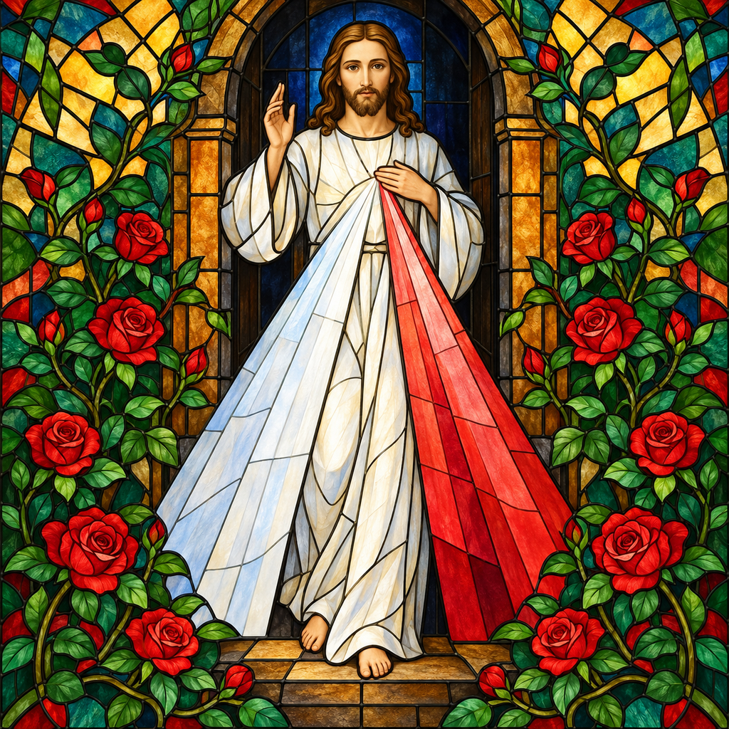 Manus Benedicens IV Glass Suncatcher - Catholic Suncatcher, scale reference