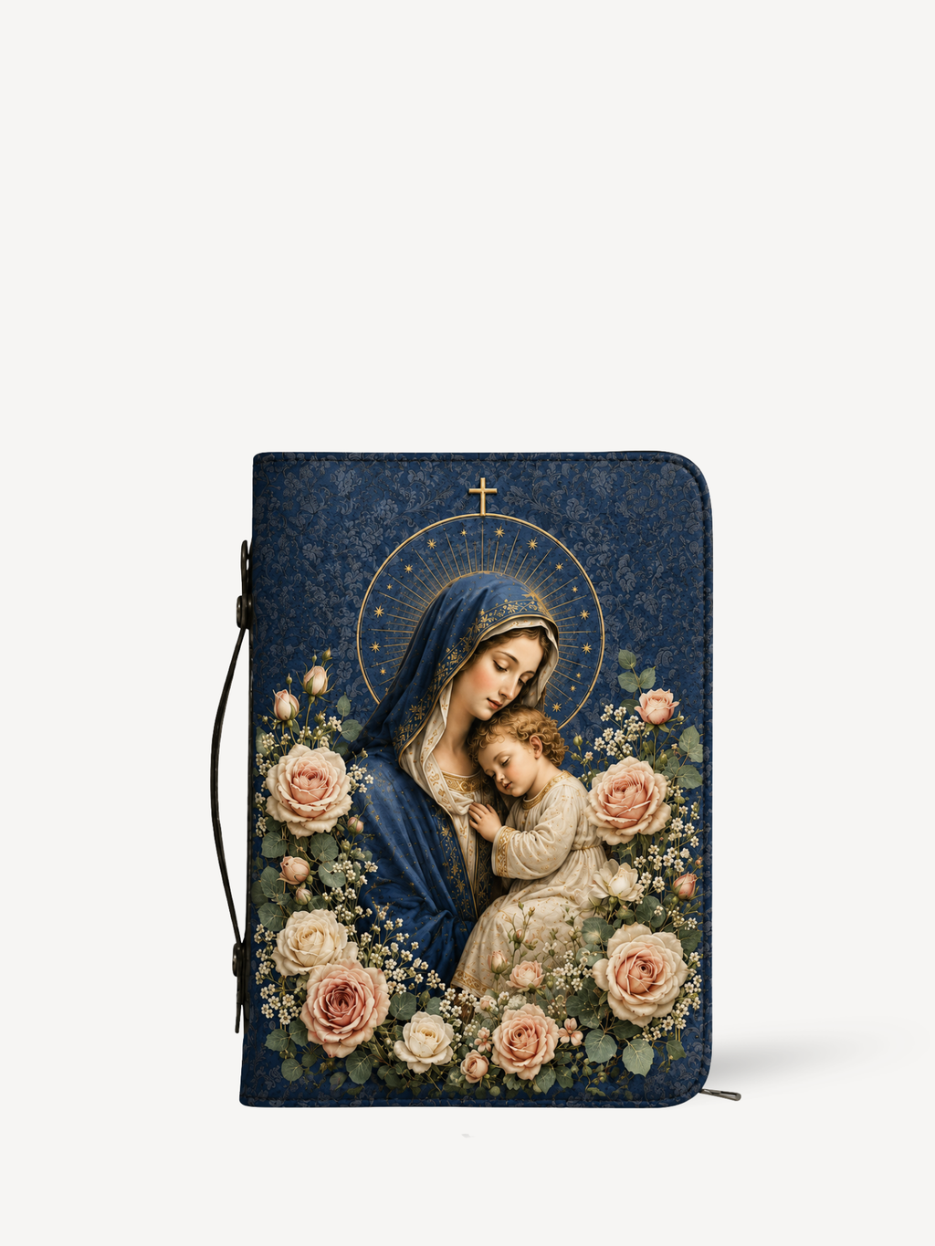 "Marian Rose Embrace" Bible Cover - Catholic Bible Cover, Front View