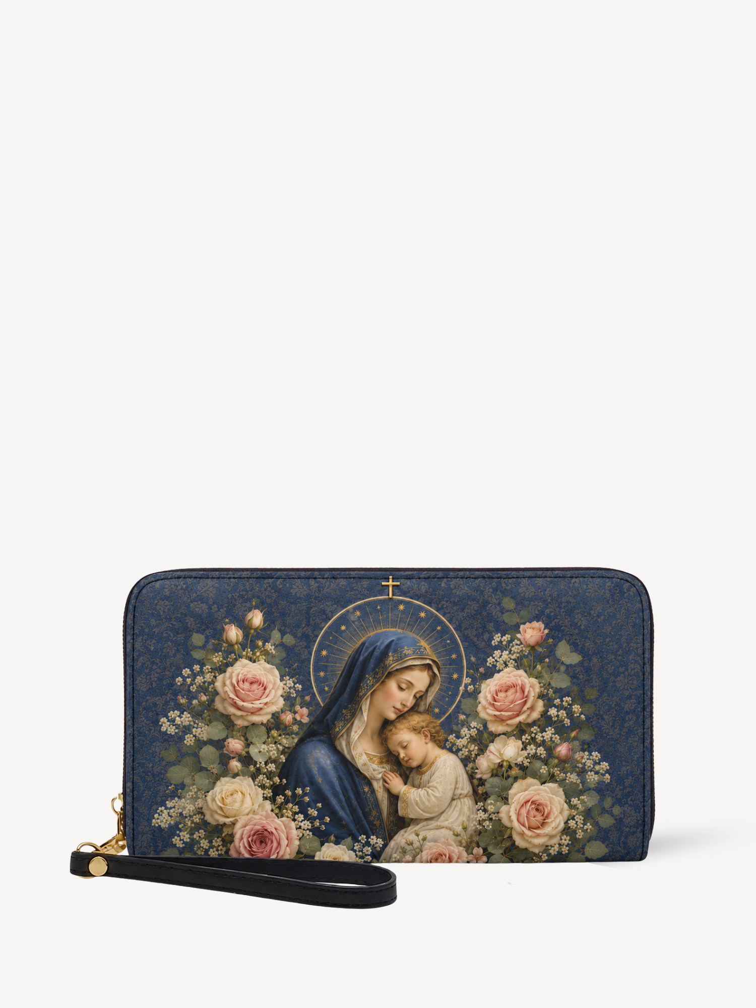 "Marian Rose Embrace" Leather Wallet - Catholic Leather Wallet, Front View