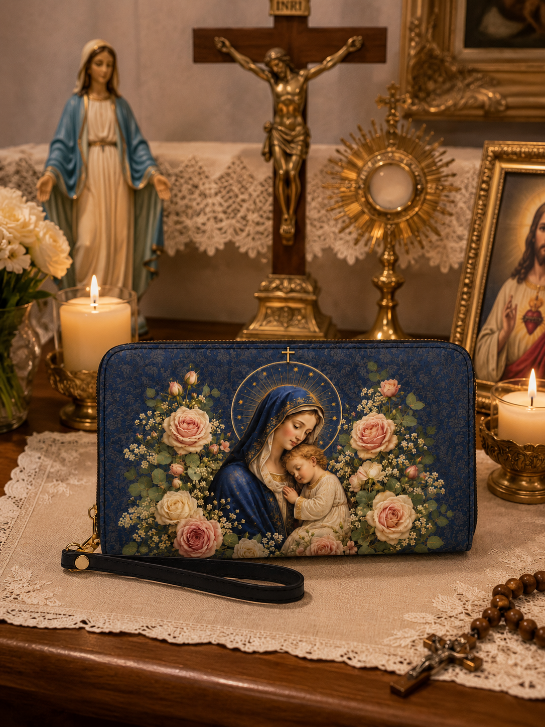 "Marian Rose Embrace" Leather Wallet - Catholic Leather Wallet, View 4
