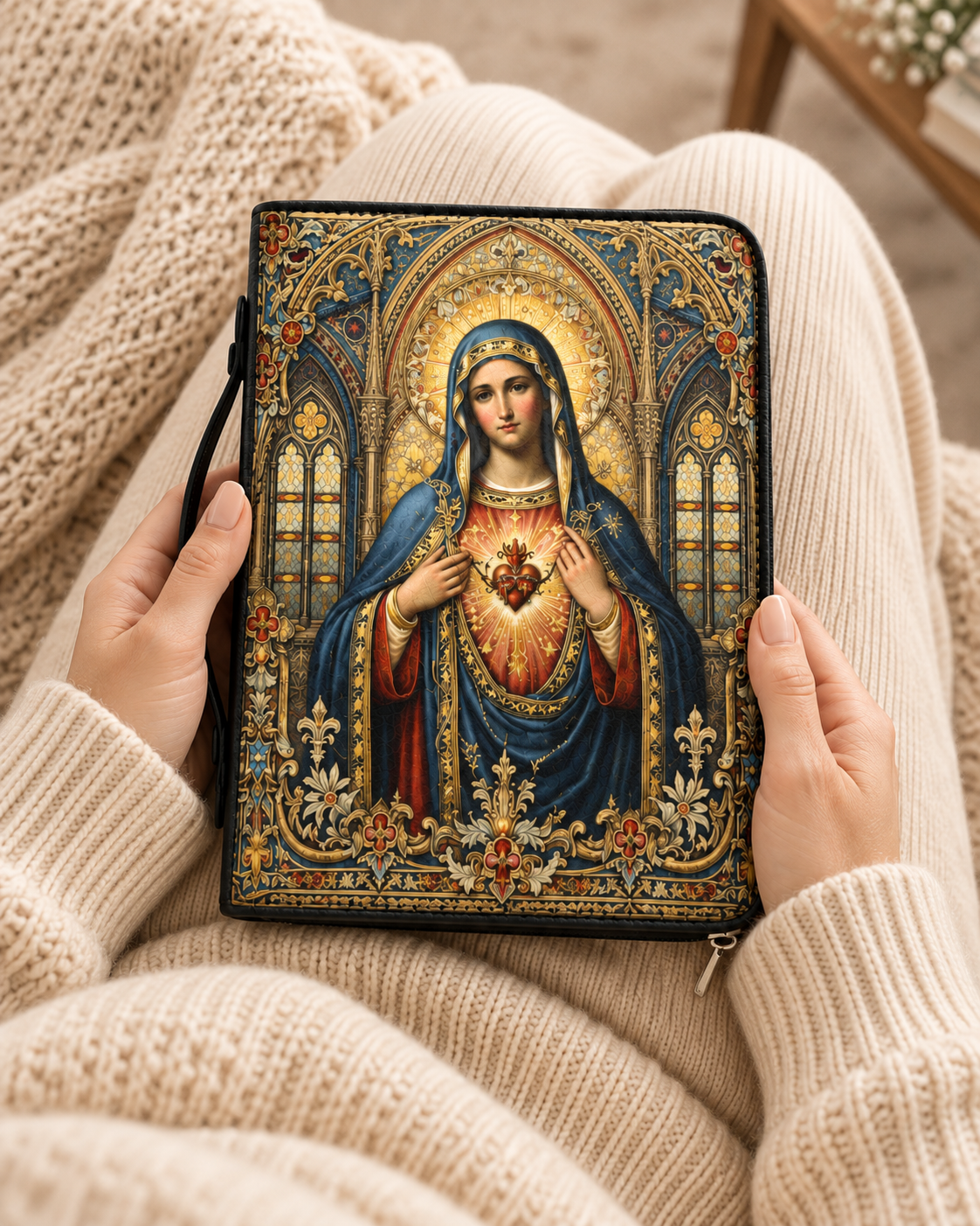 Mater Amoris Bible Cover - Leather Bible Cover, hanging display