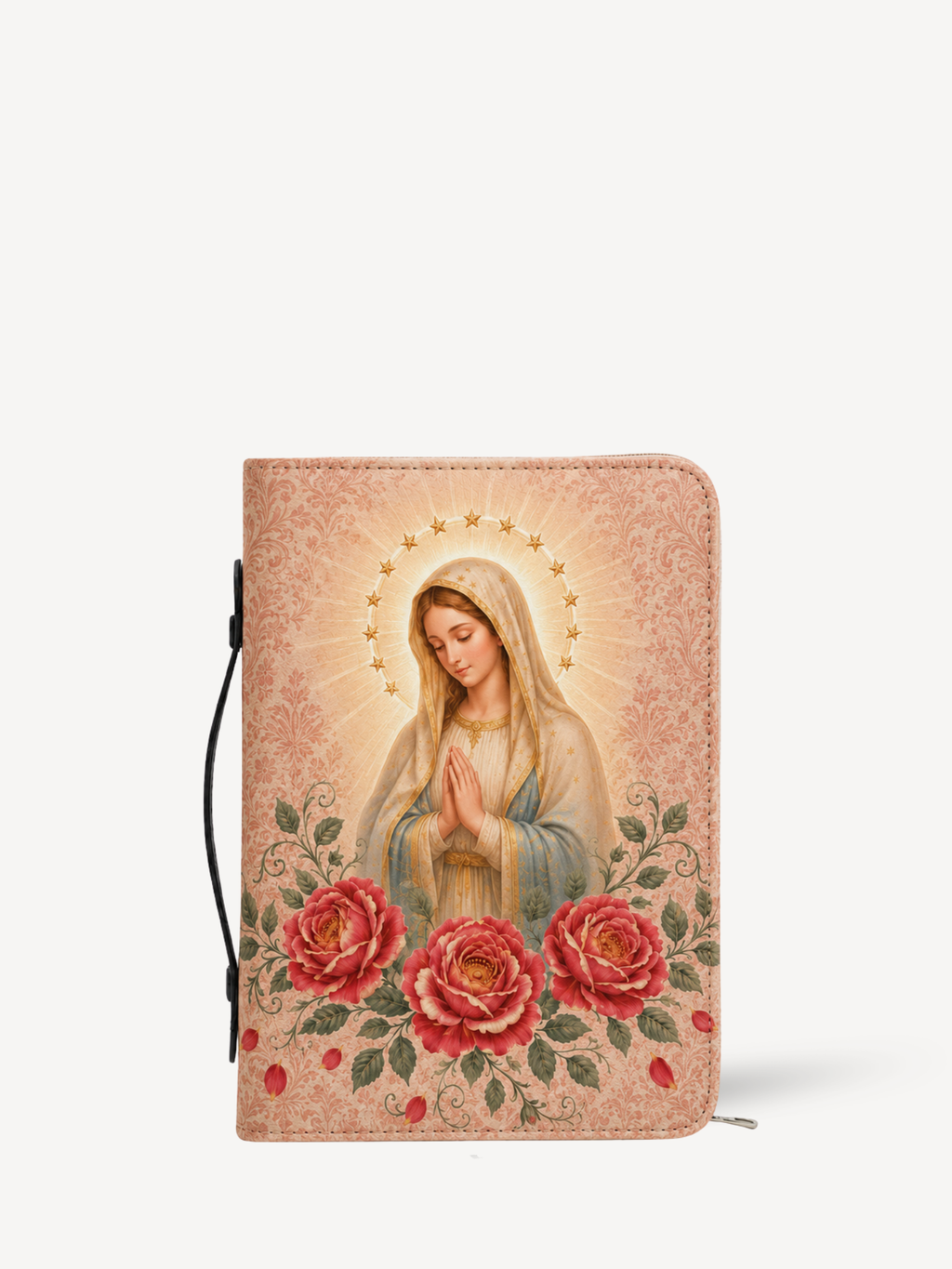 "Mater de las Rosas" Bible Cover - Catholic Bible Cover, Front View